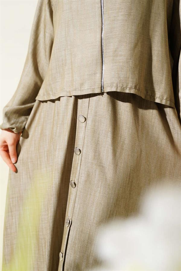 Waist Elastic Zippered Vest Dress Set Mink