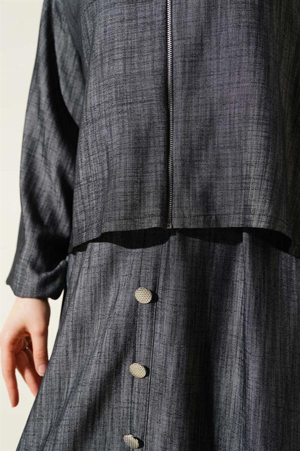 Waist Elastic Zippered Vest Dress Set Smoke