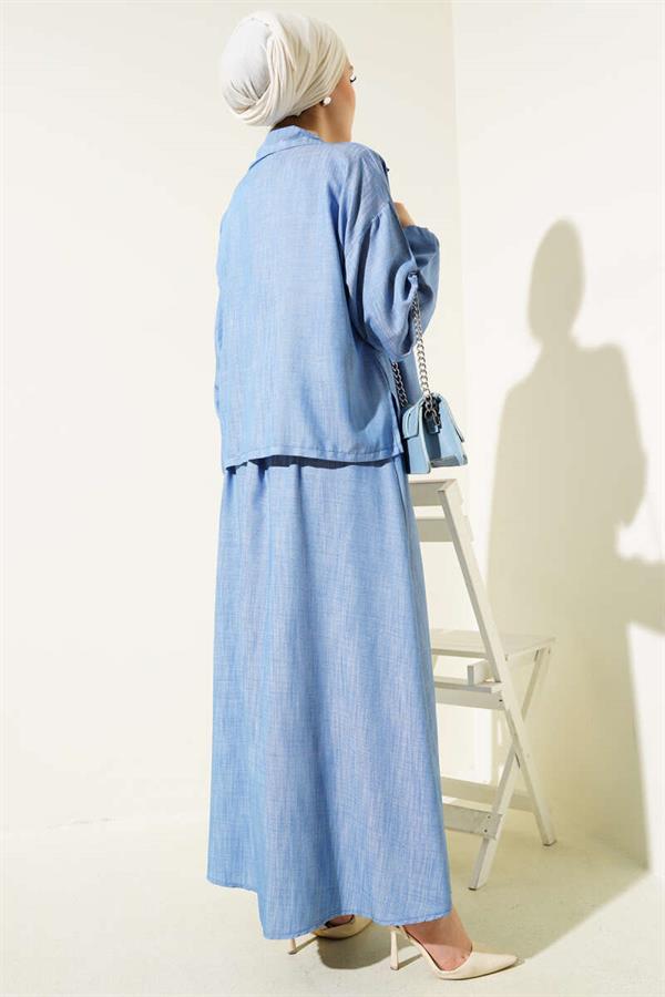 Waist Elastic Zippered Vest Dress Set Indigo