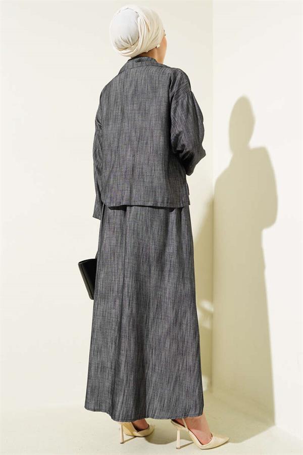 Waist Elastic Zippered Vest Dress Set Smoke
