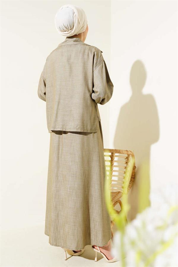 Waist Elastic Zippered Vest Dress Set Mink