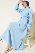 Tencel Dress with Elastic Waist and Zipper, Baby Blue