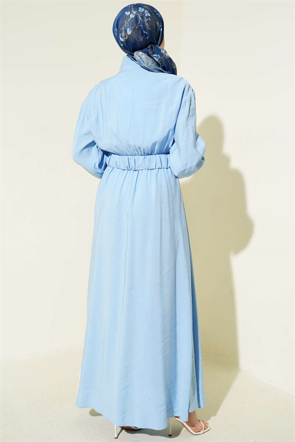 Tencel Dress with Elastic Waist and Zipper, Baby Blue