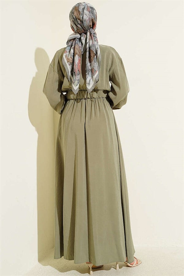 Tencel Dress with Elastic Waist and Zipper, Light Green