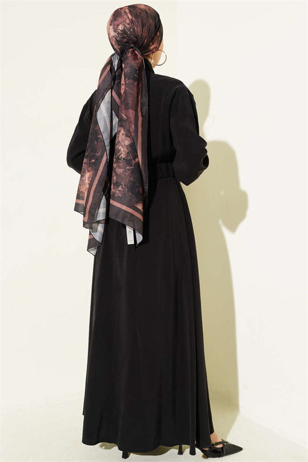 Black Tencel Dress with Elastic Waist and Zipper
