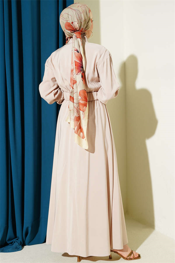 Tencel Dress with Elastic Waist and Zipper - Stone