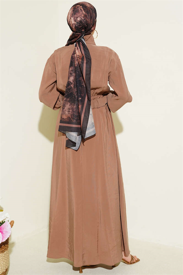 Tencel Dress with Elastic Waist and Zipper, Mink