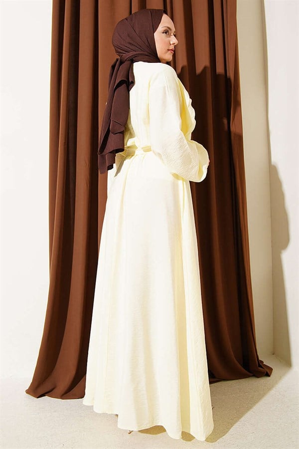 Yellow Dress with Elastic Waist, Ruffle Detail, and Belt