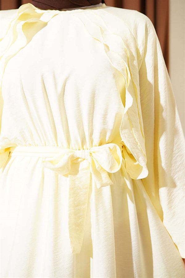Yellow Dress with Elastic Waist, Ruffle Detail, and Belt