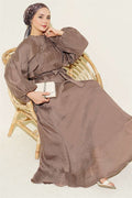 Belted Dress with Elastic Waist and Ruffle Details, Mink Color
