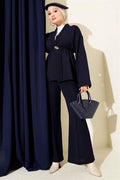 Navy Blue 2 Piece Set with Elastic Waistband and Gold Accessories