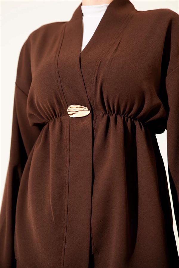 2 Piece Set with elastic waistband and gold accessories, coffee brown.