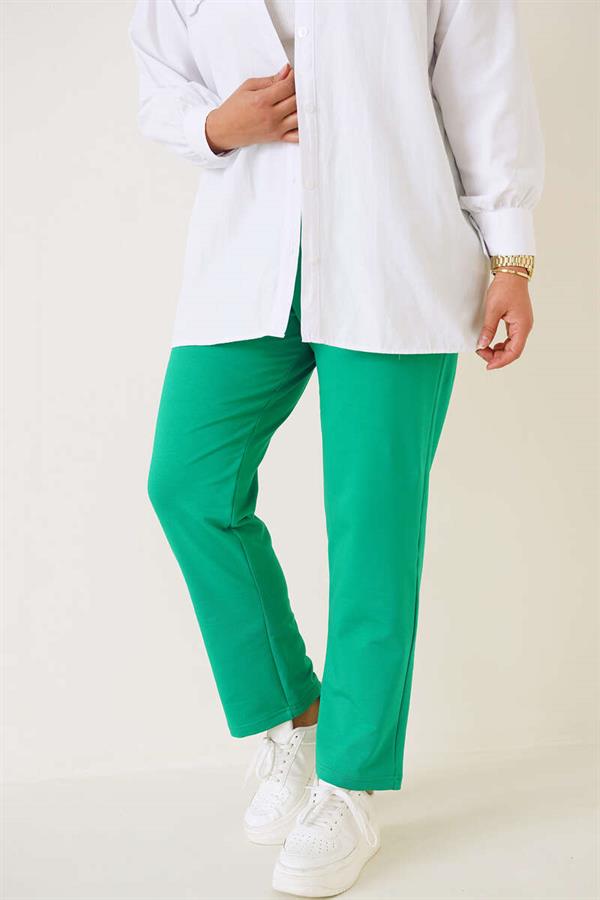 Elastic Waist Double Yarn Plus Size Trousers Green