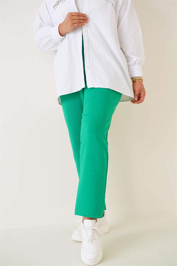 Elastic Waist Double Yarn Plus Size Trousers Green