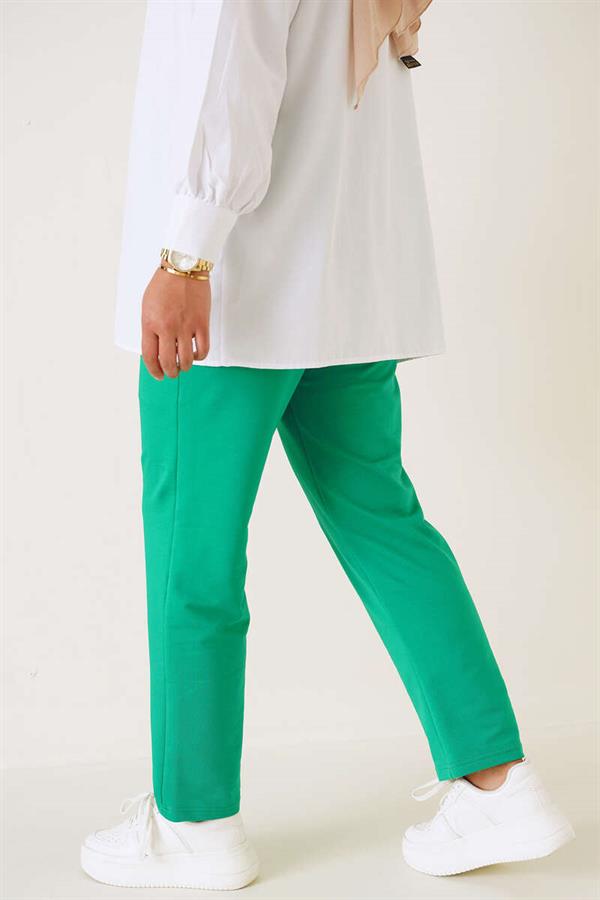 Elastic Waist Double Yarn Plus Size Trousers Green