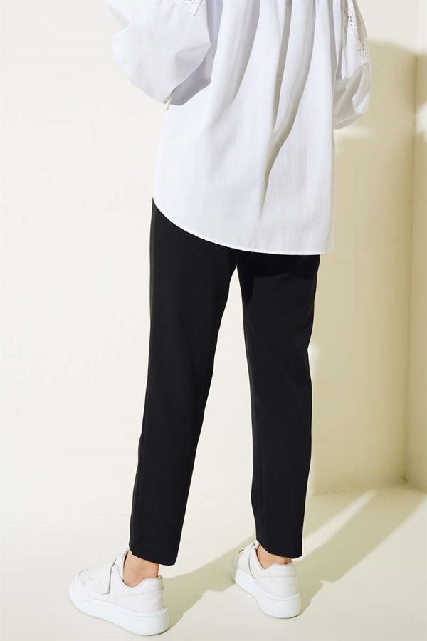 Elastic Waist String Pocket Trousers Black