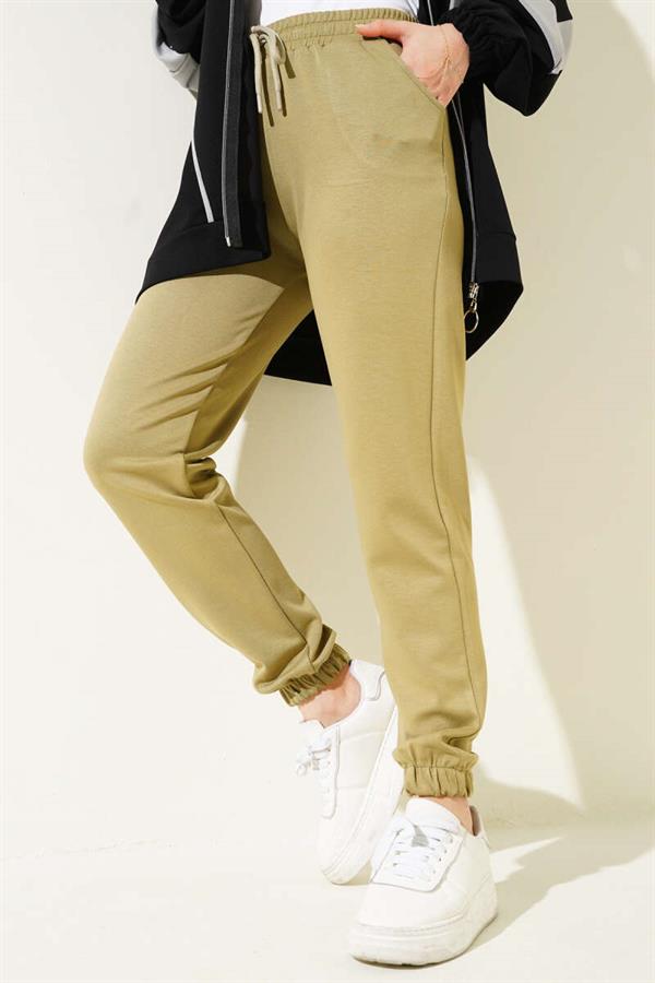 Elastic Waist String Jogger Pants Almond Green
