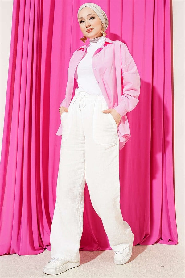 Muslin Pants with Elastic Waistband (Ecru)