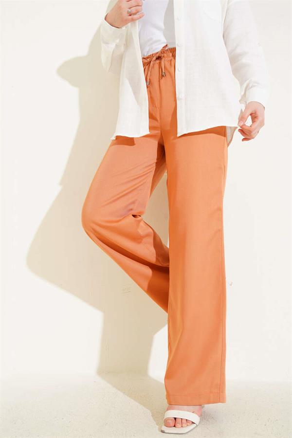 Elastic Waist String Palazzo Trousers Orange