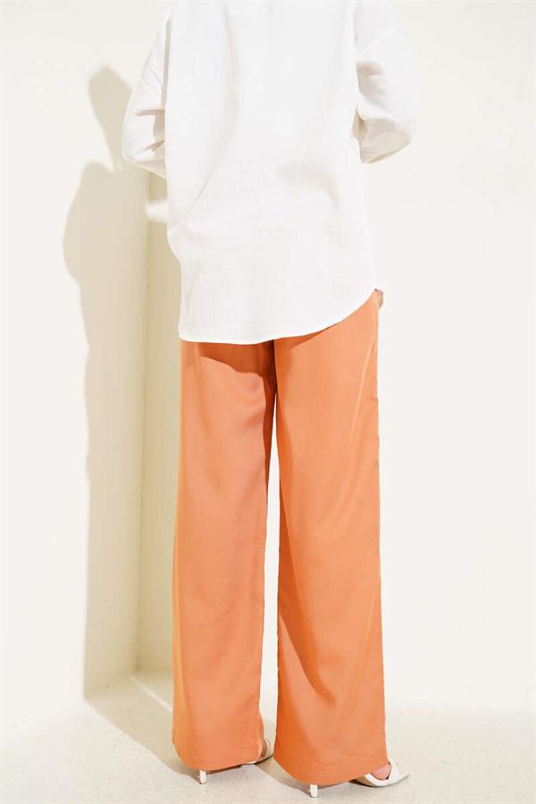 Elastic Waist String Palazzo Trousers Orange