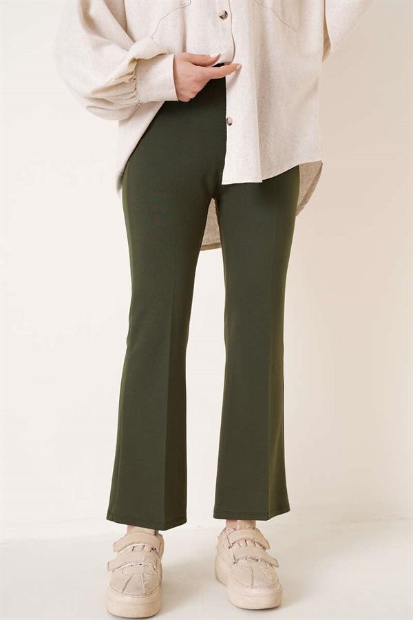 Elastic Waist Bell-bottomed Trousers Khaki