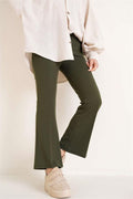 Elastic Waist Bell-bottomed Trousers Khaki