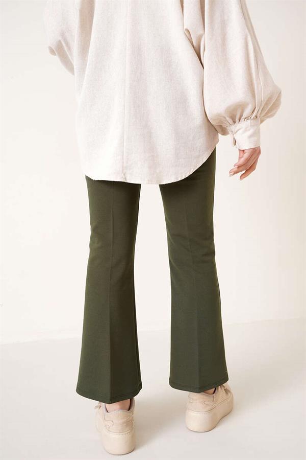 Elastic Waist Bell-bottomed Trousers Khaki