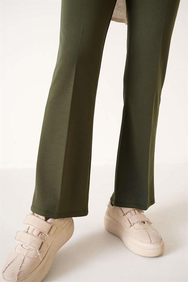 Elastic Waist Bell-bottomed Trousers Khaki