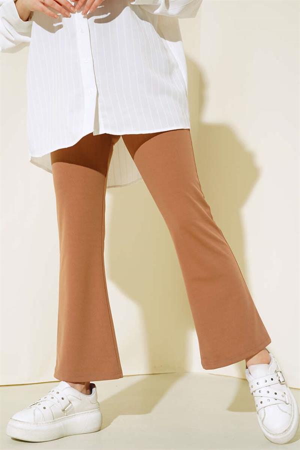 Elastic Waist Bell-bottomed Trousers Latte