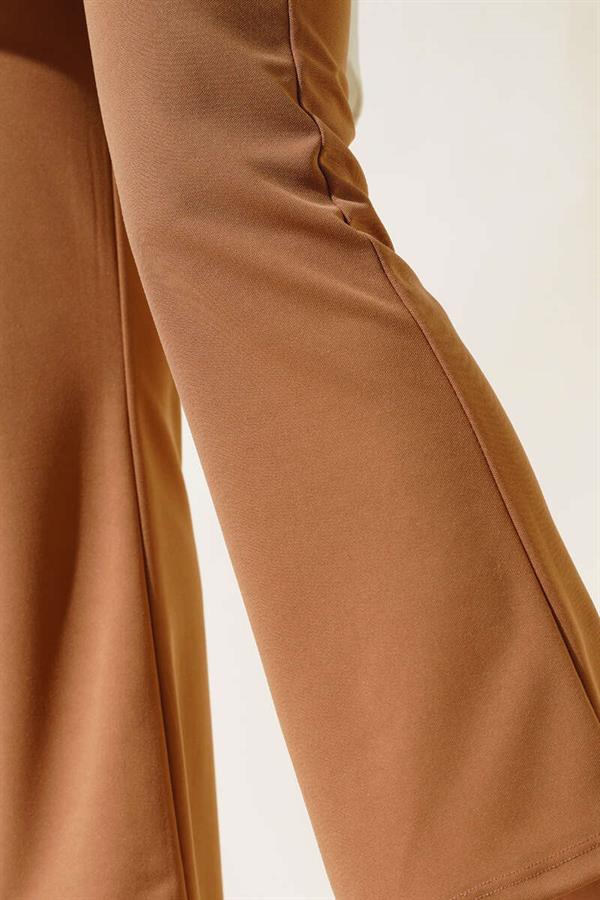 Elastic Waist Bell-bottomed Trousers Latte