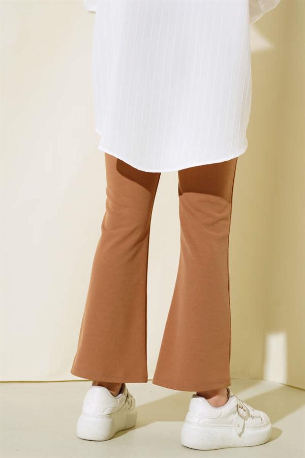Elastic Waist Bell-bottomed Trousers Latte