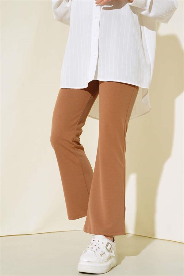 Elastic Waist Bell-bottomed Trousers Latte