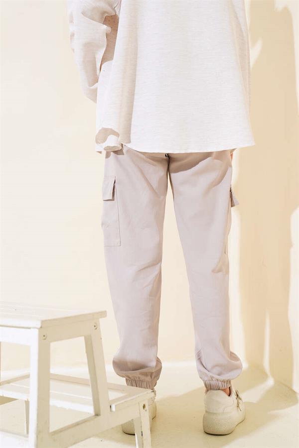 Elastic Waist Cargo Pants Stone