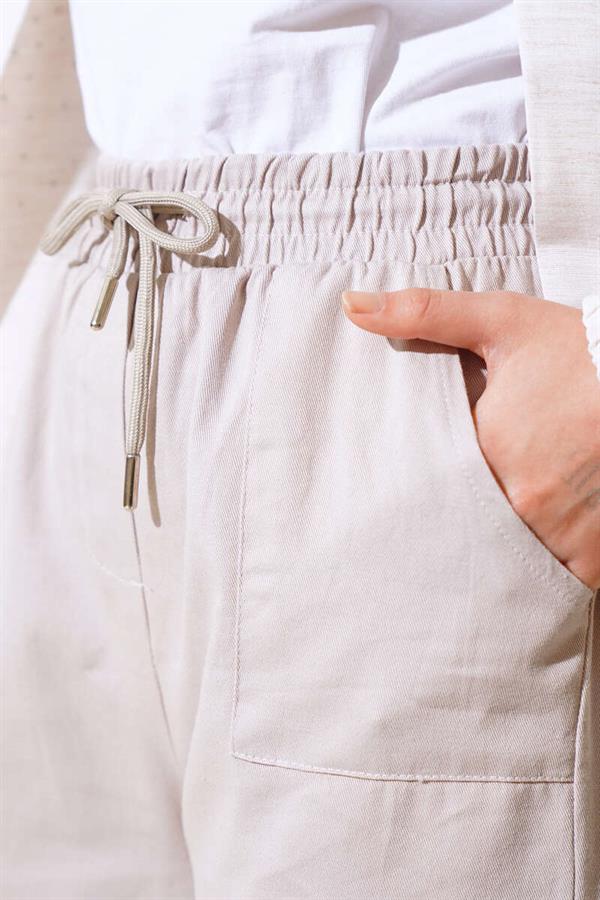 Elastic Waist Cargo Pants Stone
