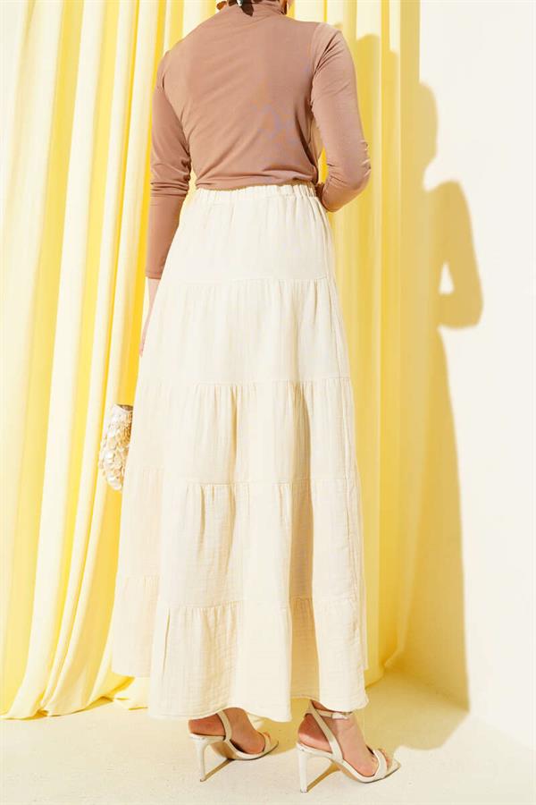 Elastic Waist Layered Flared Skirt Beige