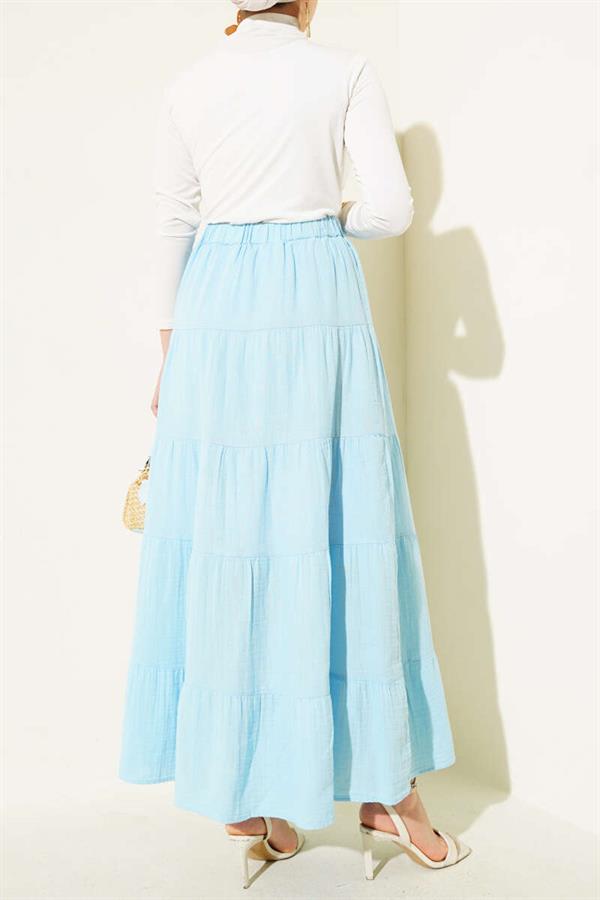 Elastic Waist Layered Flared Skirt Ice Blue