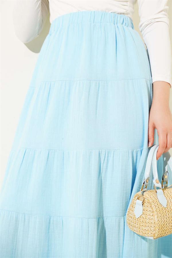 Elastic Waist Layered Flared Skirt Ice Blue