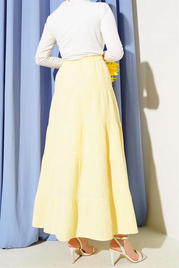 Elastic Waist Layered Flared Skirt Yellow