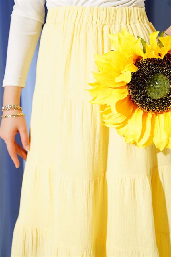 Elastic Waist Layered Flared Skirt Yellow