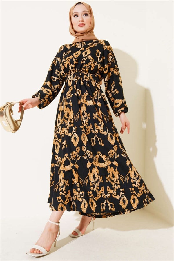 Black Crepe Dress with Elastic Waistband