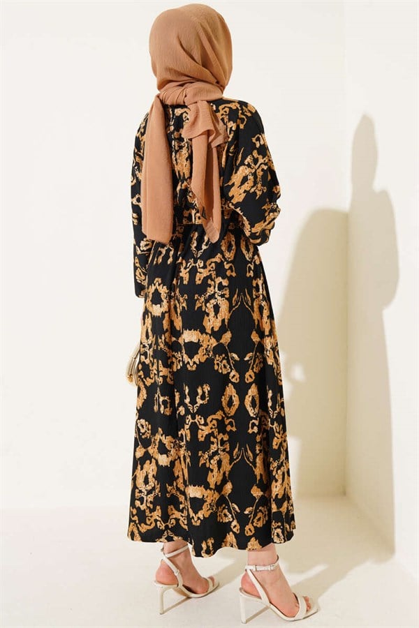 Black Crepe Dress with Elastic Waistband