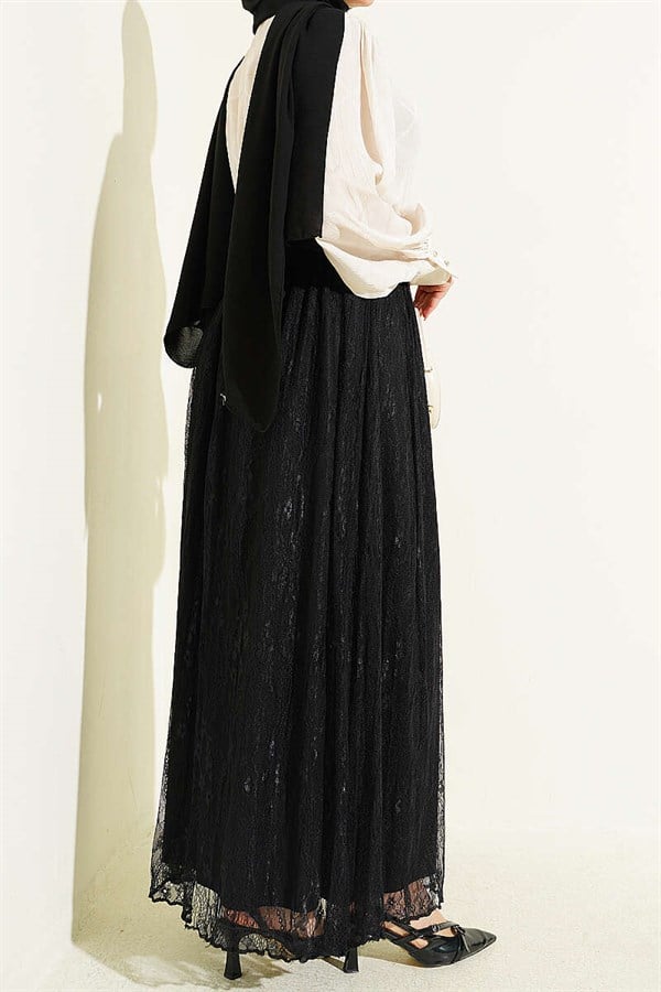 Black Lace Skirt with Elastic Waistband