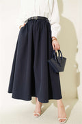 Navy Blue Poplin Skirt with Elastic Waistband