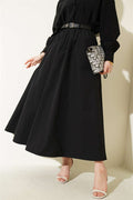 Black Poplin Skirt with Elastic Waistband