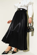 Black Satin Skirt with Elastic Waistband
