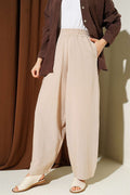 Linen Balloon Trousers with Elastic Waistband, Beige