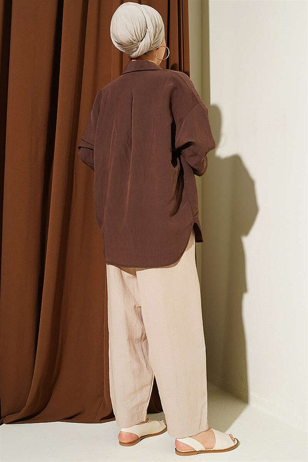 Linen Balloon Trousers with Elastic Waistband, Beige