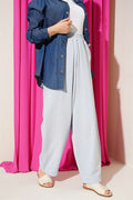 Linen Balloon Trousers with Elastic Waistband, Blue