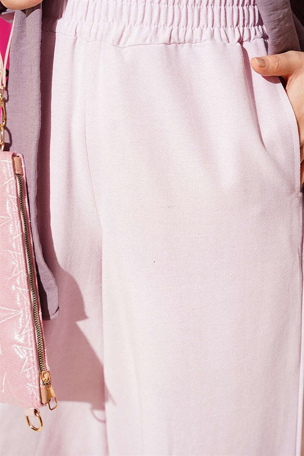 Linen Balloon Pants with Elastic Waistband, Pink