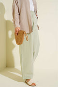 Linen Balloon Trousers with Elastic Waistband, Aqua Green